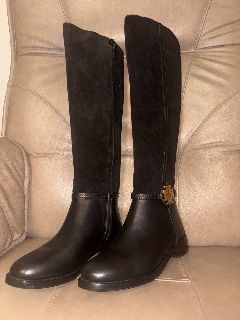 Tory Burch Perfect Black Calf Leather/Nat Suede Miller 25mm Boot - Black - Picture 2 of 4
